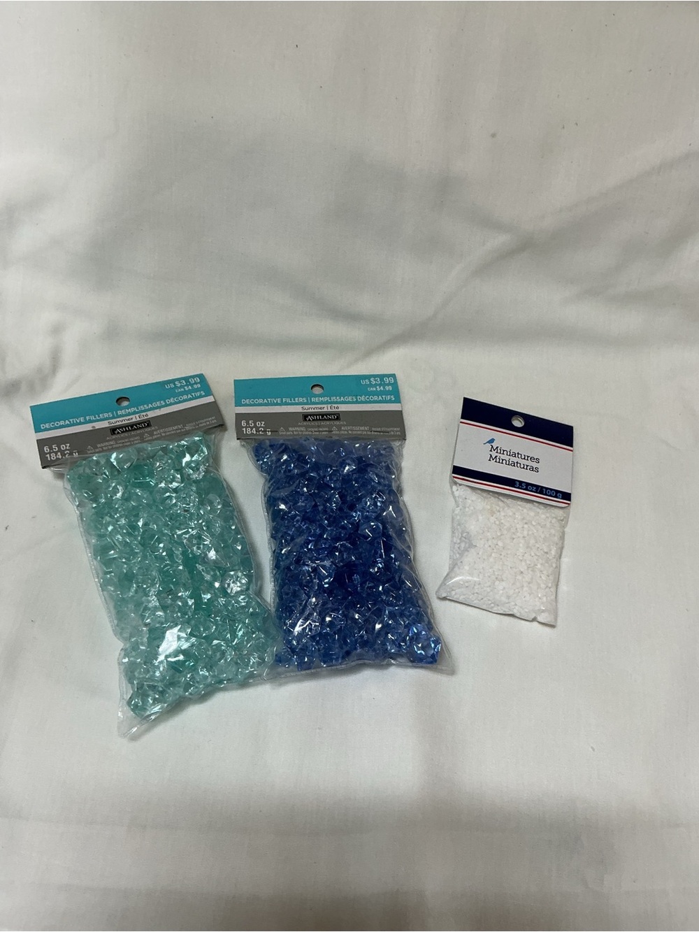 Decorative Fillers - Aqua and Deep Blue Acrylic Gems, White Pebbles